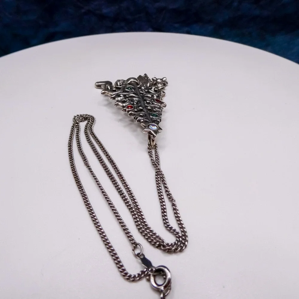Schube Christmas Tree Pendant Necklace Brooch Pin Charm Sterling Silver 925